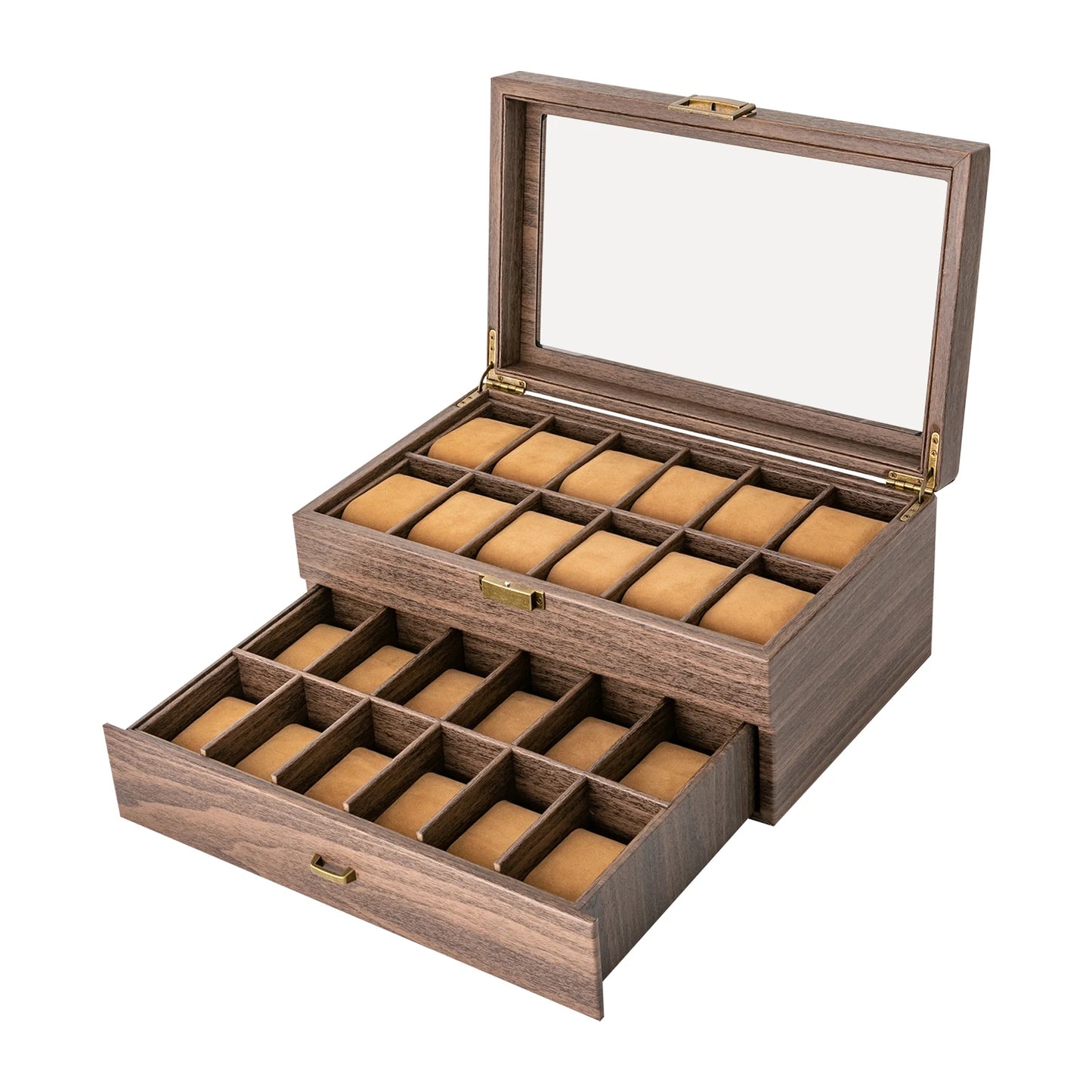 Timeless Elegance: 24-Slot Watch Box with Dual Layers, Brown