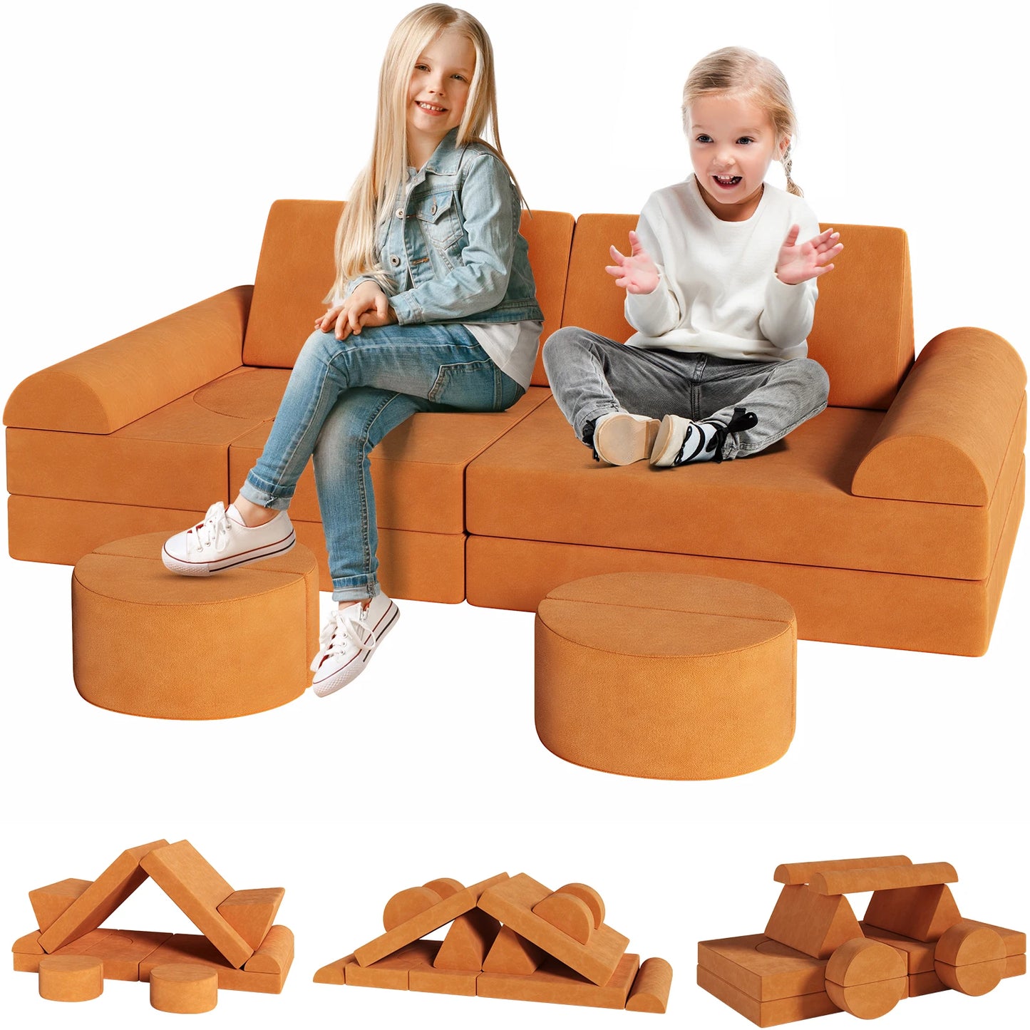 The House Of Bonney Modular Kids Play Couch – 14-Piece Convertible Sectional Sofa & Fortplay Set for Toddlers and Families