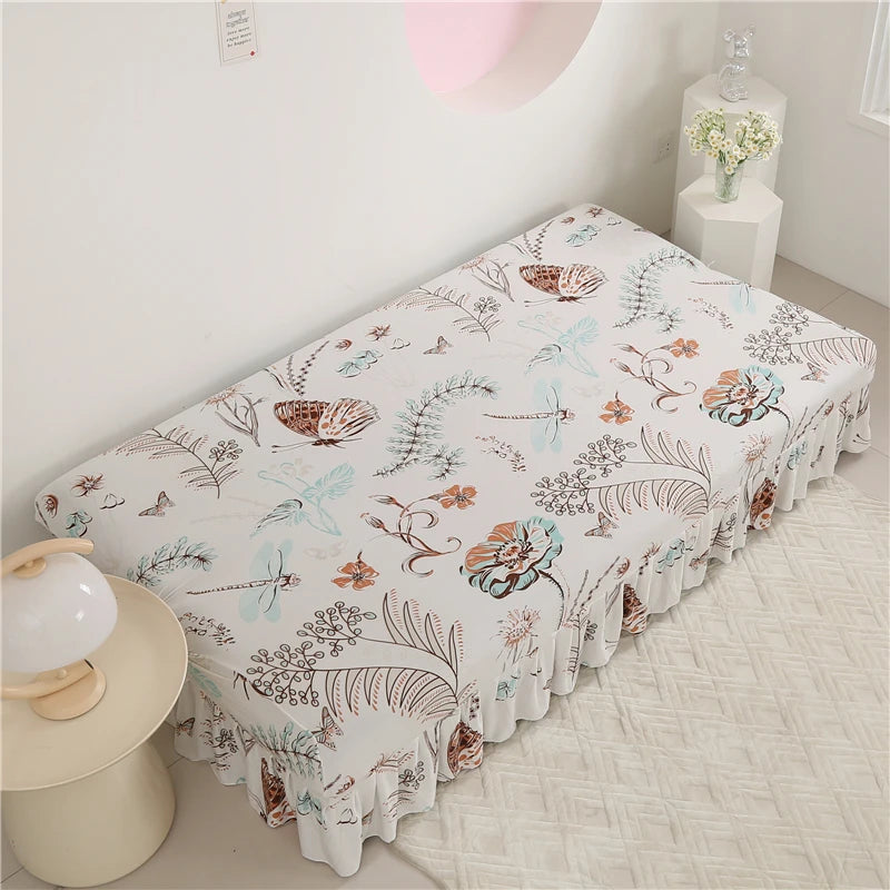✨ Maison Skirted Elegance – Print Armless Sofa Bed Cover with Chic Quilted Finish 🌸
