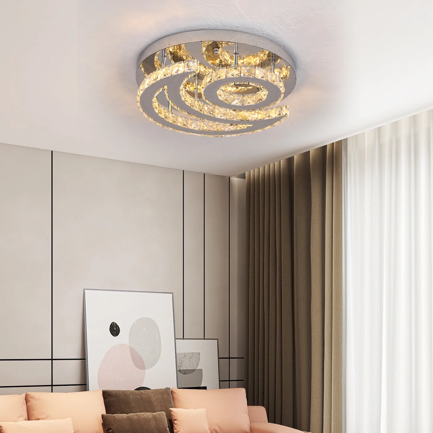 SunMoon Crystal Art Deco Chandelier – Modern LED Ceiling Light for Living Room, Dining Space & Bedroom Luxury Glow