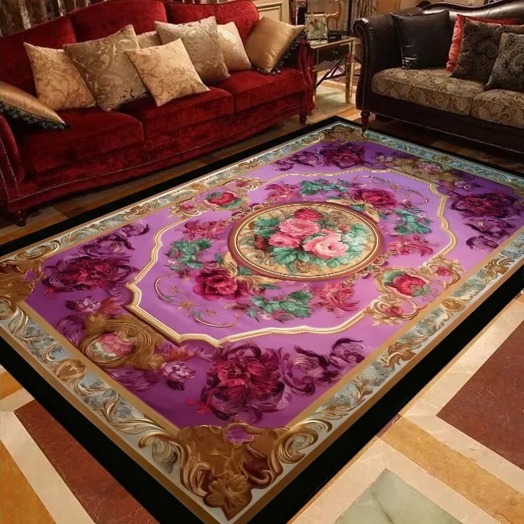 RoyalBloom Retro European Floral Rug – Soft Flannel Luxury Carpet for Living Room, Bedroom & Parlor Elegance