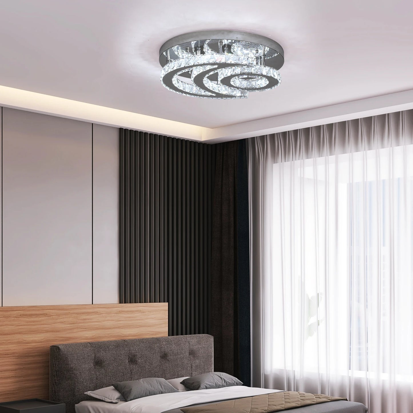SunMoon Crystal Art Deco Chandelier – Modern LED Ceiling Light for Living Room, Dining Space & Bedroom Luxury Glow