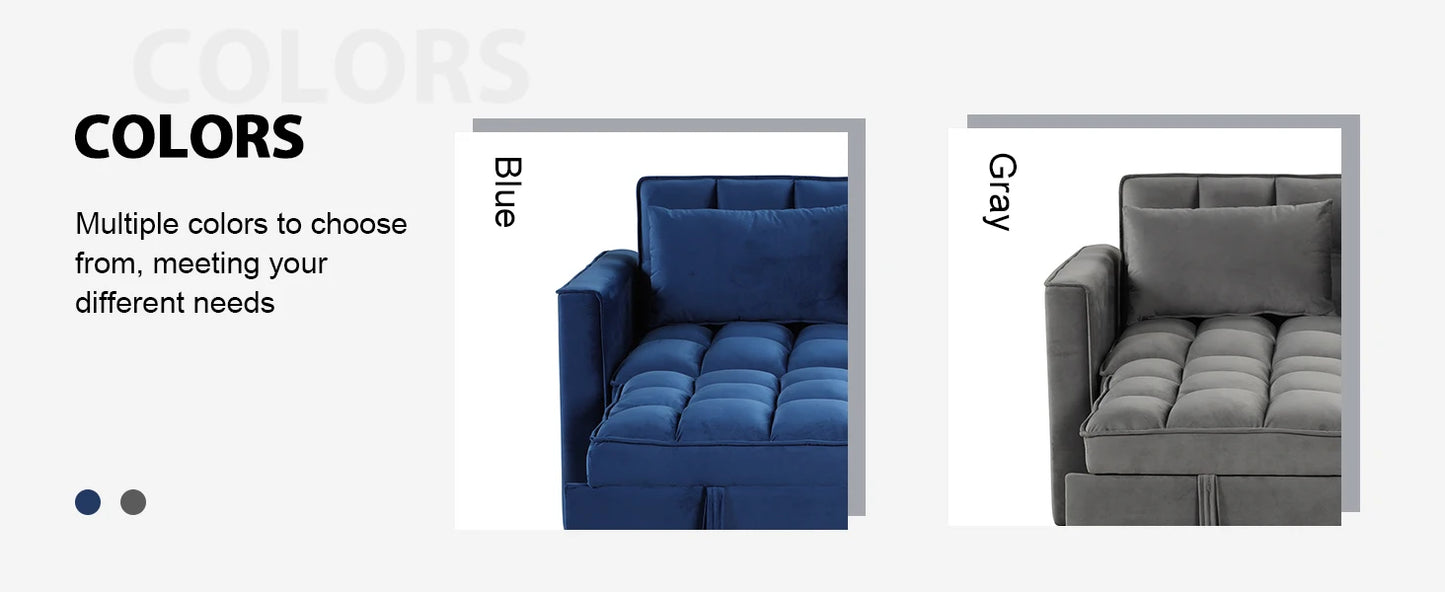 The House Of Bonney EBELLO 3-In-1 Velvet Convertible Sofa Bed – Modern Space-Saving Double Sleeper With Pillows