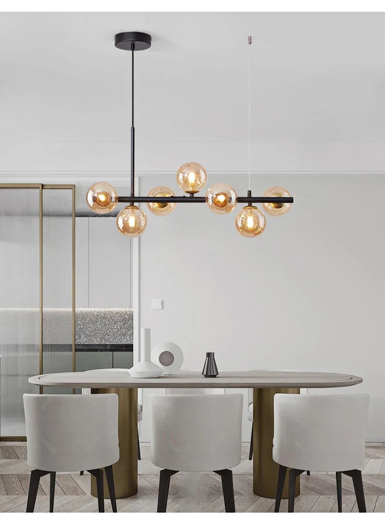 Modern Glass Ball Ceiling Chandelier | Elegant Golden Black Pendant Light For Dining Room, Kitchen Island & Living Spaces