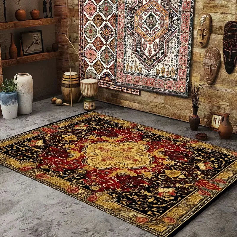 BohoPersia Retro Flannel Area Rug – Washable Anti-Slip Carpet for Living Room, Bedroom & Lounge Harmony