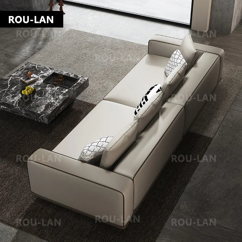 Bonney Rou-Lan Tofu Block Leather Sofa — First Layer Cowhide Minimalist Corner Sofa for Modern Living Spaces (260/300/340CM)