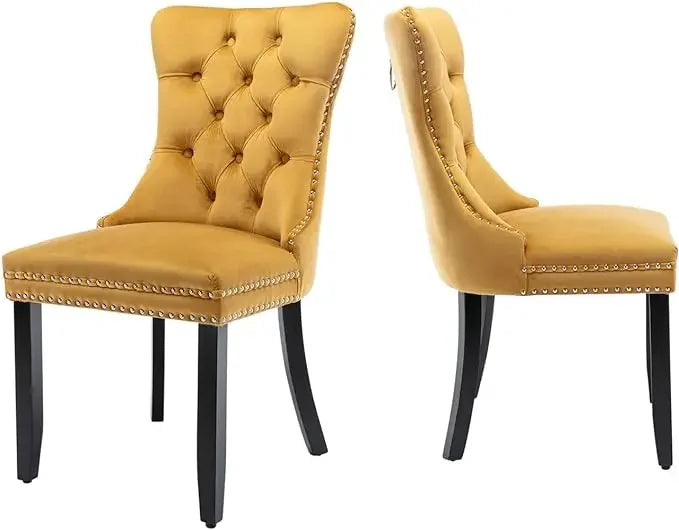 OPHELIA Velvet Dining Chairs – Luxury Tufted Upholstered Seating with Button Back & Ring Pull Detail