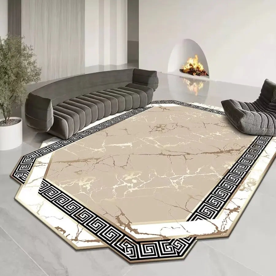 GoldenAura Luxe Carpet – European-Style Irregular Geometry Rug for Living Room, Bedroom & Lounge