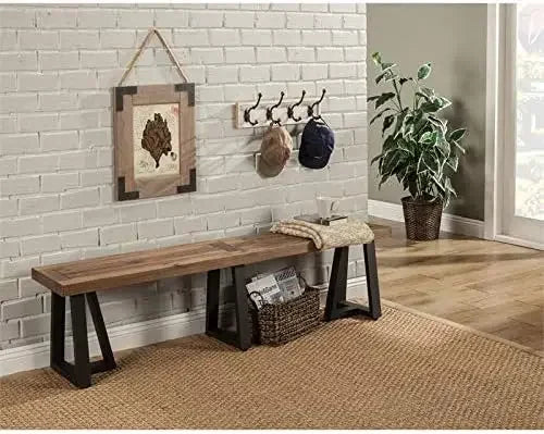 Belmont Prairie Grand Farmhouse Bench — 75” Reclaimed Pine & Distressed Black Elegance