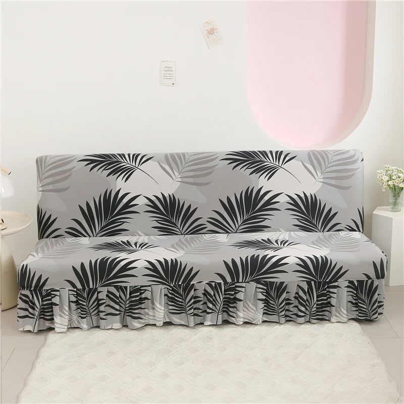 ✨ Maison Skirted Elegance – Print Armless Sofa Bed Cover with Chic Quilted Finish 🌸