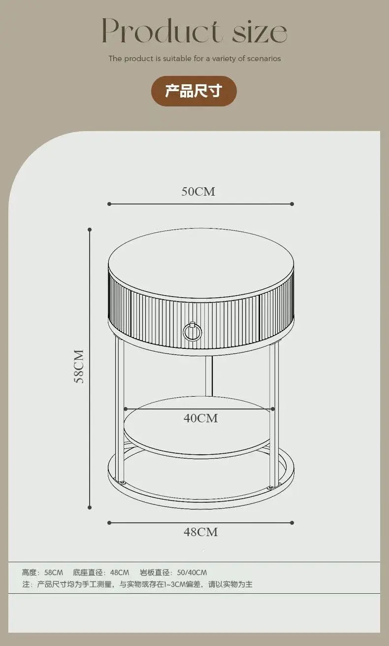 CelesteRound Modern Slate Nightstand – Minimalist Luxury Metal Side Table with Drawer for Bedroom & Living Elegance