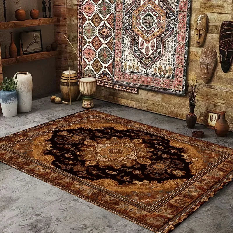 BohoPersia Retro Flannel Area Rug – Washable Anti-Slip Carpet for Living Room, Bedroom & Lounge Harmony