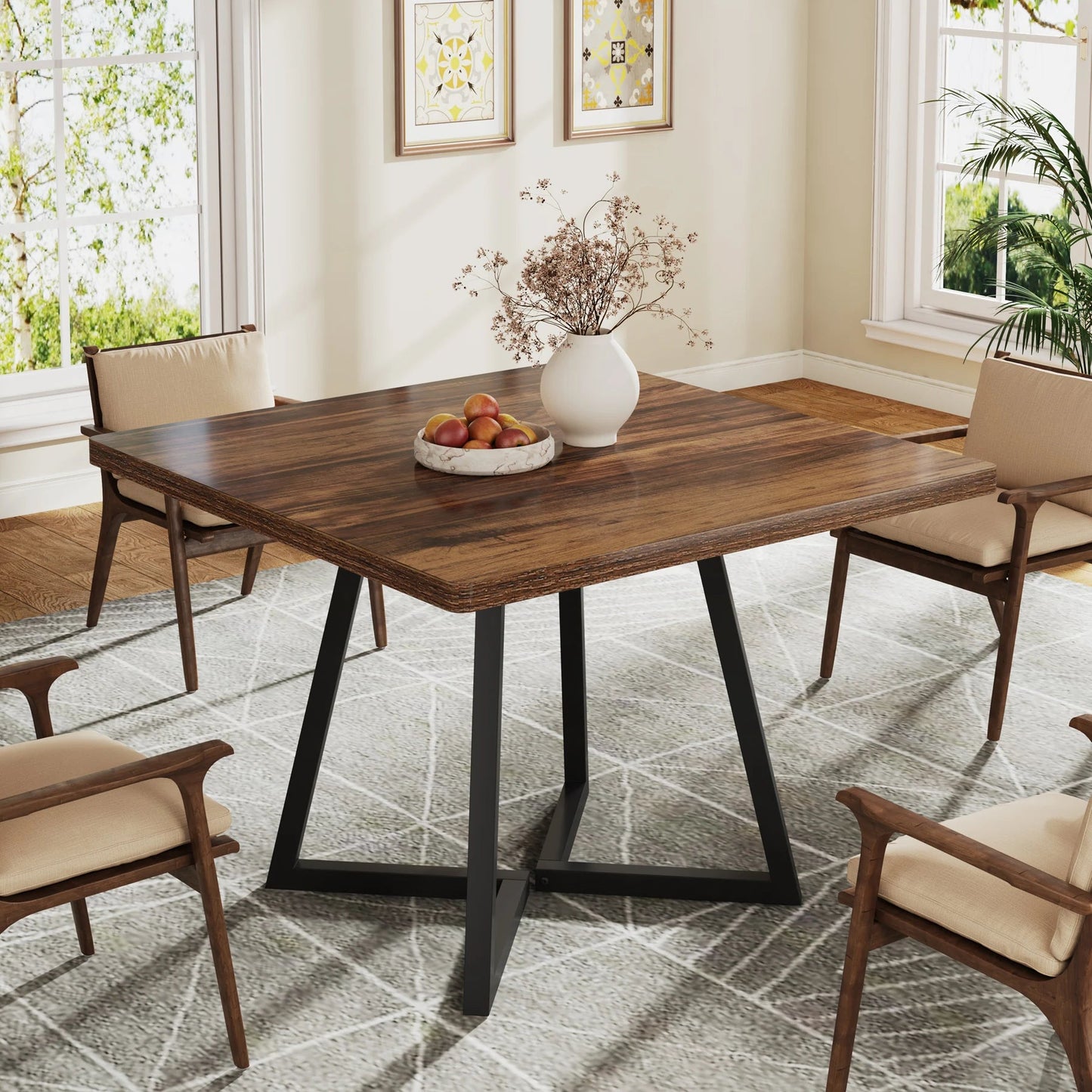 Tribesigns Vintage Industrial Dining Table – 31.5” Square Wood & Metal Table for Cozy Gatherings, Home & Office Versatility