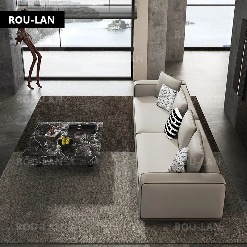 Bonney Rou-Lan Tofu Block Leather Sofa — First Layer Cowhide Minimalist Corner Sofa for Modern Living Spaces (260/300/340CM)