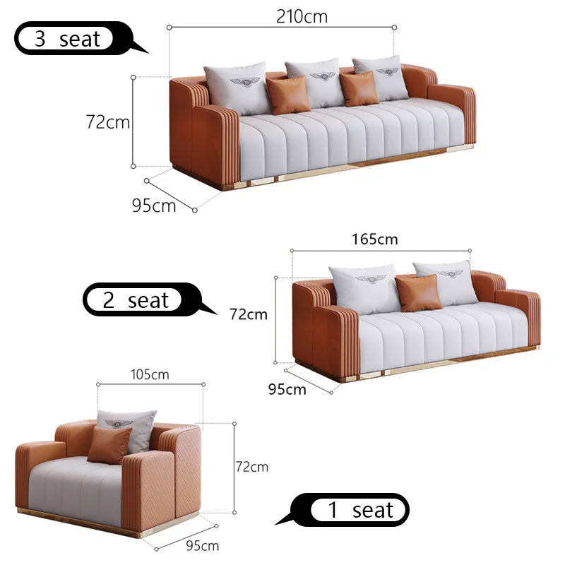 Bonney Aureum Leather Corner Sofa — Light Luxury L-Shaped Modern Sofa for 3–4 People, Genuine Leather Minimalist Design for High-End Living Rooms