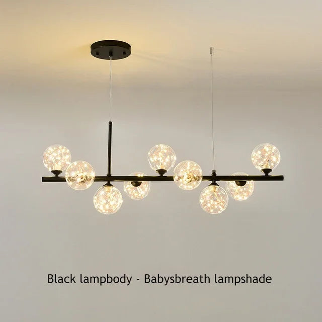 Modern Glass Ball Ceiling Chandelier | Elegant Golden Black Pendant Light For Dining Room, Kitchen Island & Living Spaces