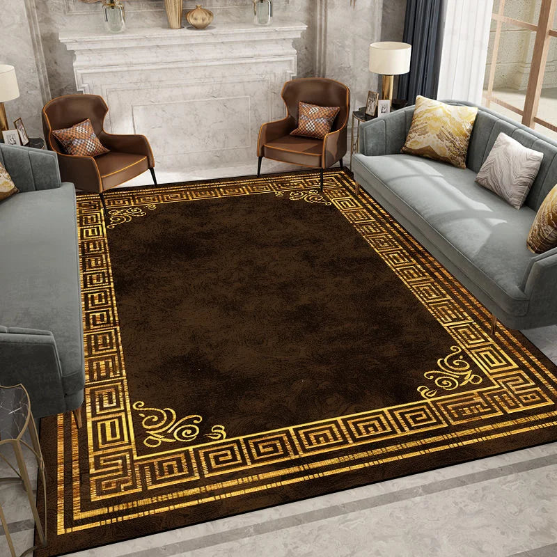 MidnightGold Luxe Flannel Area Rug – Modern Black & Gold Geometric Carpet for Living Room, Bedroom & Study Glamour