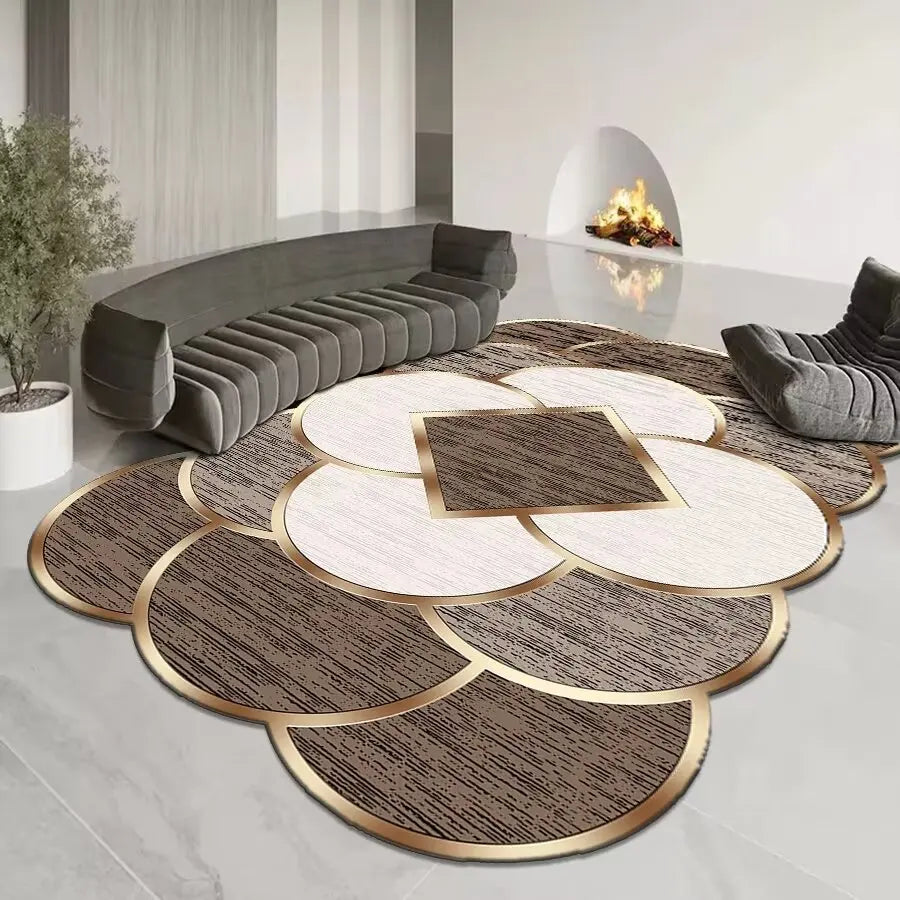 GoldenAura Luxe Carpet – European-Style Irregular Geometry Rug for Living Room, Bedroom & Lounge