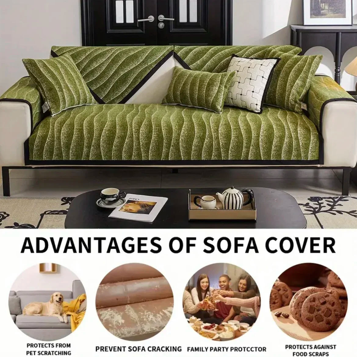 Green Couch Cover – Durable, Machine-Washable Slipcover for 2/3/4 Seater Sofas