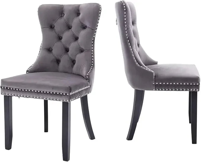 OPHELIA Velvet Dining Chairs – Luxury Tufted Upholstered Seating with Button Back & Ring Pull Detail