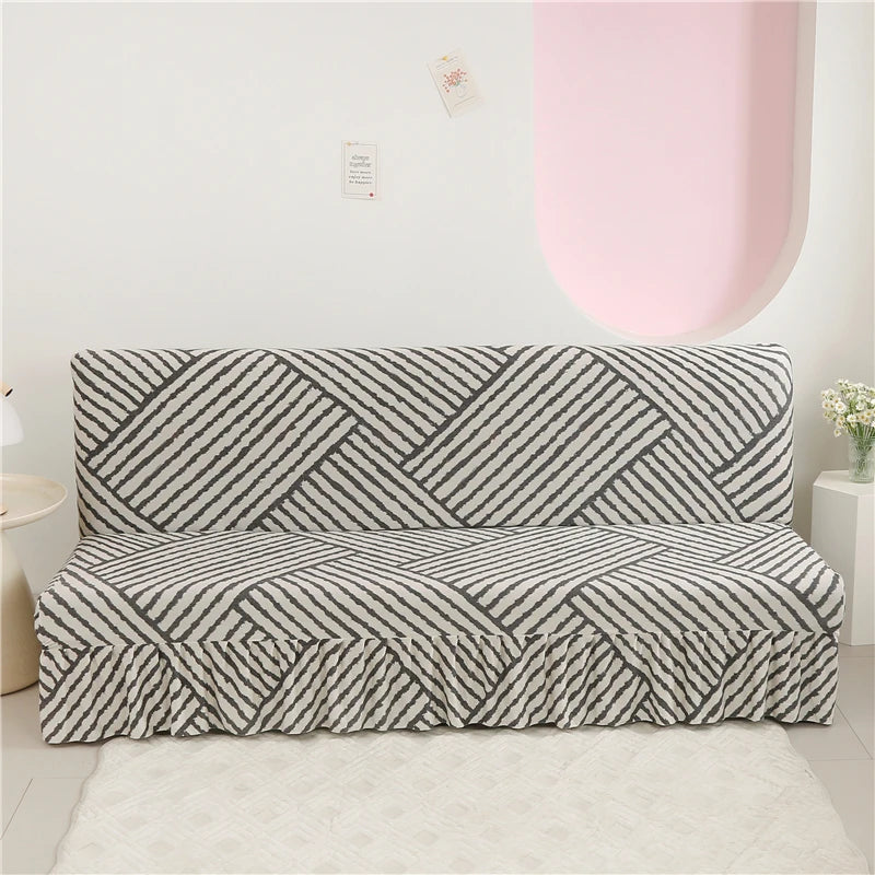 ✨ Maison Skirted Elegance – Print Armless Sofa Bed Cover with Chic Quilted Finish 🌸