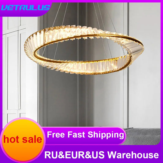 Modern Pendant Light Crystal Led Ceiling Lamp Gold Chandelier Möbius Strip Lustre Luxury Living Dining Room Home Decor Fixture