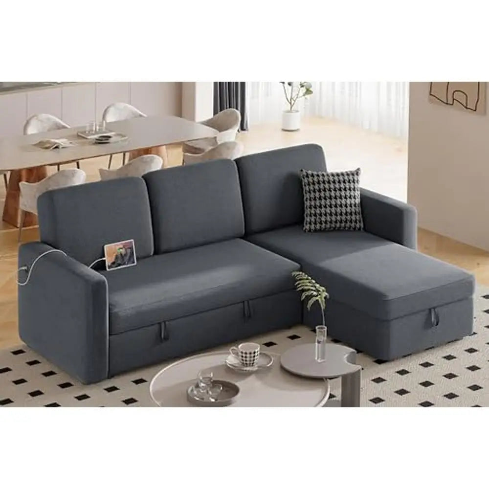 DUTRIEUX x Yaheetech L-Shaped Sectional Sofa Bed with Chaise, USB & Type-C Ports – Convertible Trundle Sleeper with Hidden Storage for Small-Space Luxury