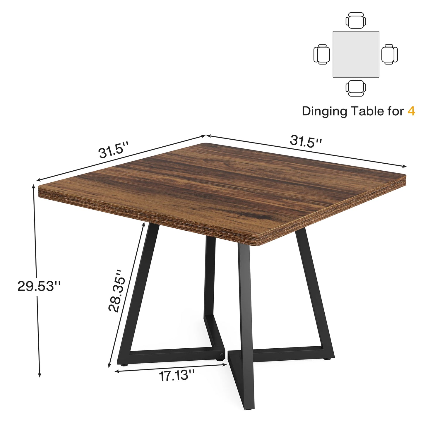 Tribesigns Vintage Industrial Dining Table – 31.5” Square Wood & Metal Table for Cozy Gatherings, Home & Office Versatility