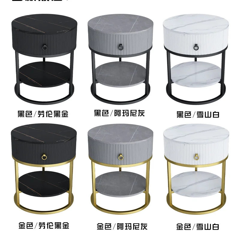CelesteRound Modern Slate Nightstand – Minimalist Luxury Metal Side Table with Drawer for Bedroom & Living Elegance