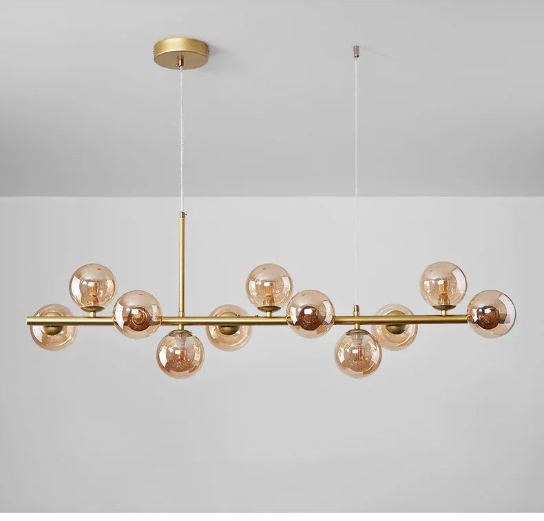 Modern Glass Ball Ceiling Chandelier | Elegant Golden Black Pendant Light For Dining Room, Kitchen Island & Living Spaces