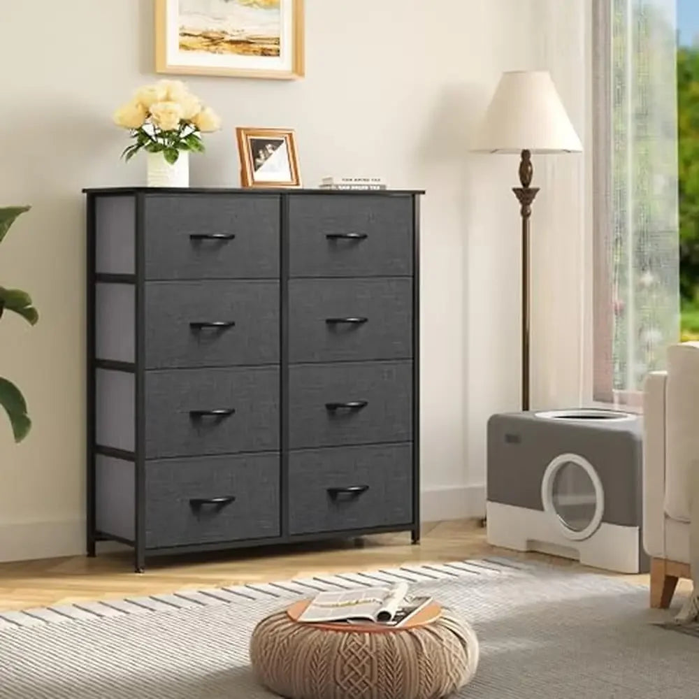 The Quintessential 8-Drawer Fabric Dresser – Sleek Wooden Frame with Breathable Fabric Drawers for Effortless Organization