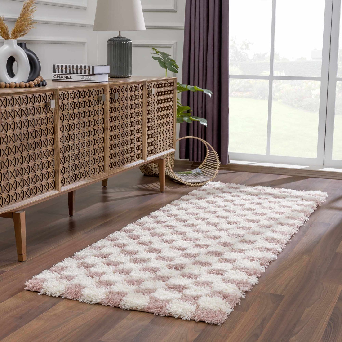 Atira Pink Checkered Shag Rug
