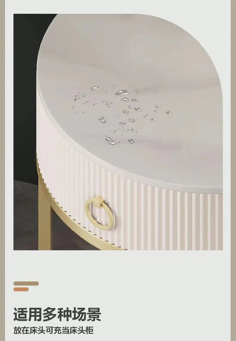 CelesteRound Modern Slate Nightstand – Minimalist Luxury Metal Side Table with Drawer for Bedroom & Living Elegance