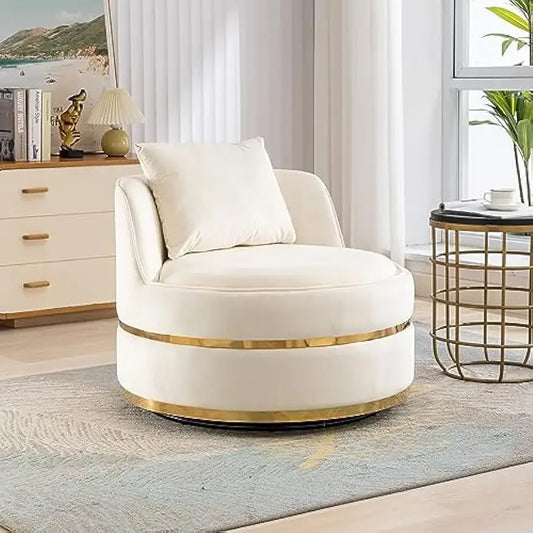 Accent Barrel Chair with Seat Cushion&Pillow Modern Comfy Velvet Upholstery 360 Recliner Sofa Club Chaise Leisure Round Lounge