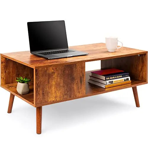 The Micel Mid-Century Coffee Table – Sleek Wooden Design with Open Storage Elegance