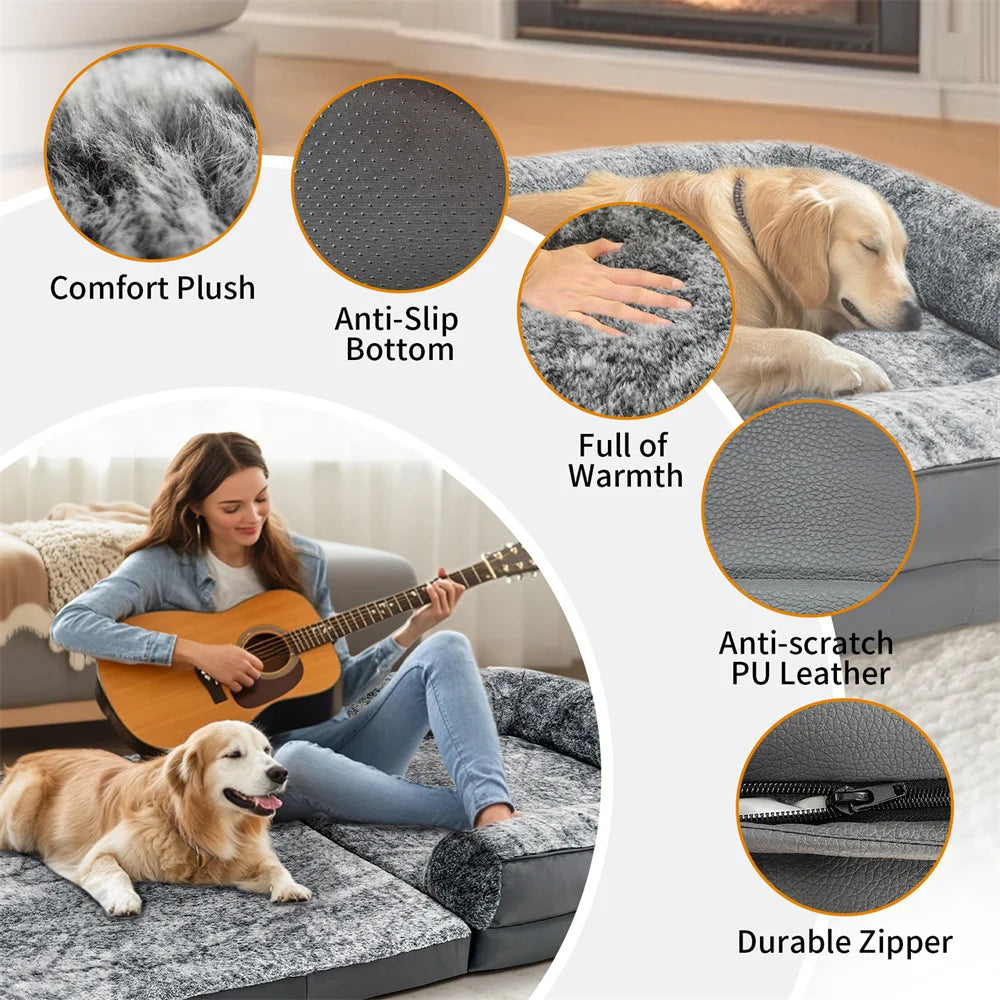 Foldable Human Dog Bed – 2-in-1 Calming Plush Sofa Lounge for Adults & Pets (Washable, Waterproof, Weighted Comfort)