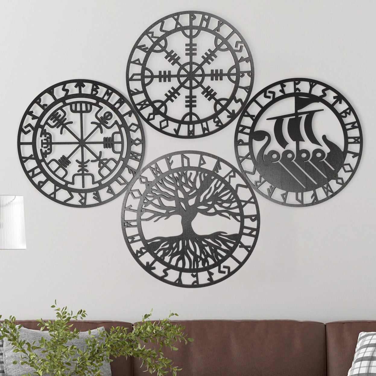 Timeless Nordic Rune Wall Art – Enchanted Wooden Celtic Circle Set for Modern Homes