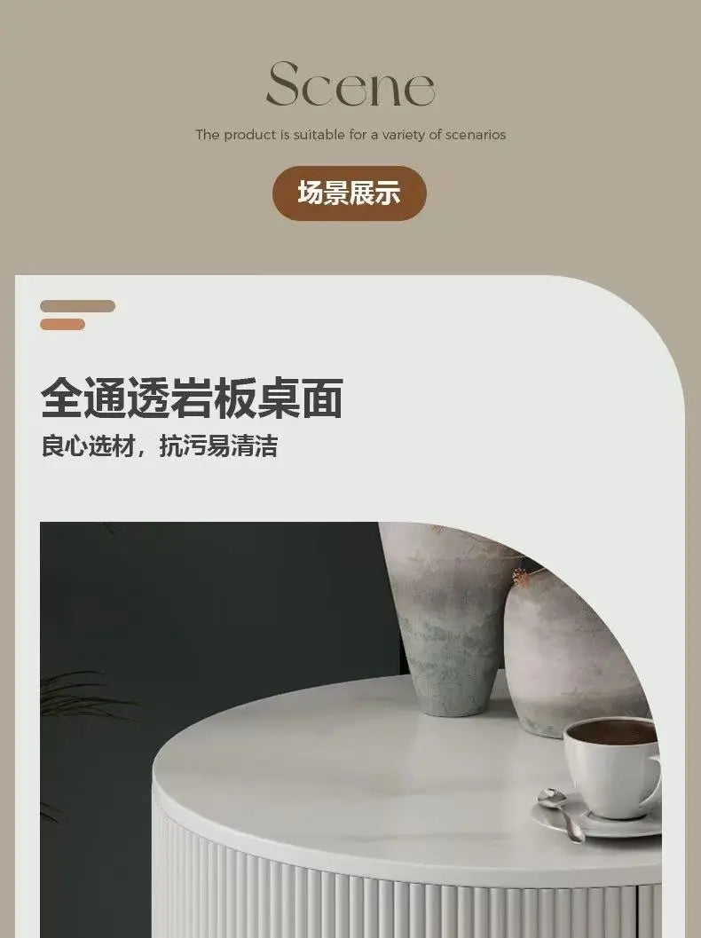 CelesteRound Modern Slate Nightstand – Minimalist Luxury Metal Side Table with Drawer for Bedroom & Living Elegance