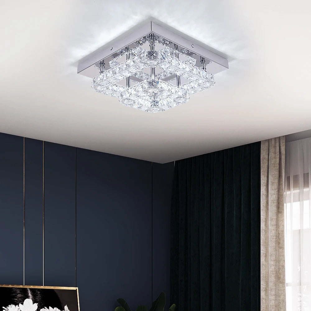 Lumière Élevée – Modern Crystal Flush Mount Ceiling Light with Polished Chrome Accents & LED Brilliance