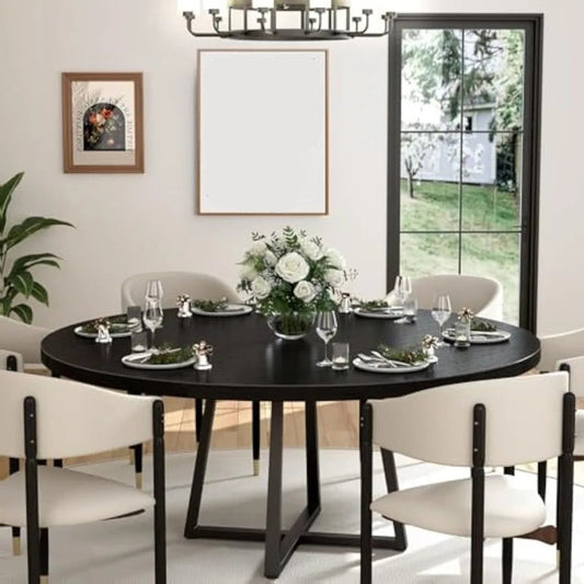 Elegant 51-Inch Round Dining Table for 6 – Timeless Modern Design with Sturdy Metal Base, Perfect for Small to Large Spaces