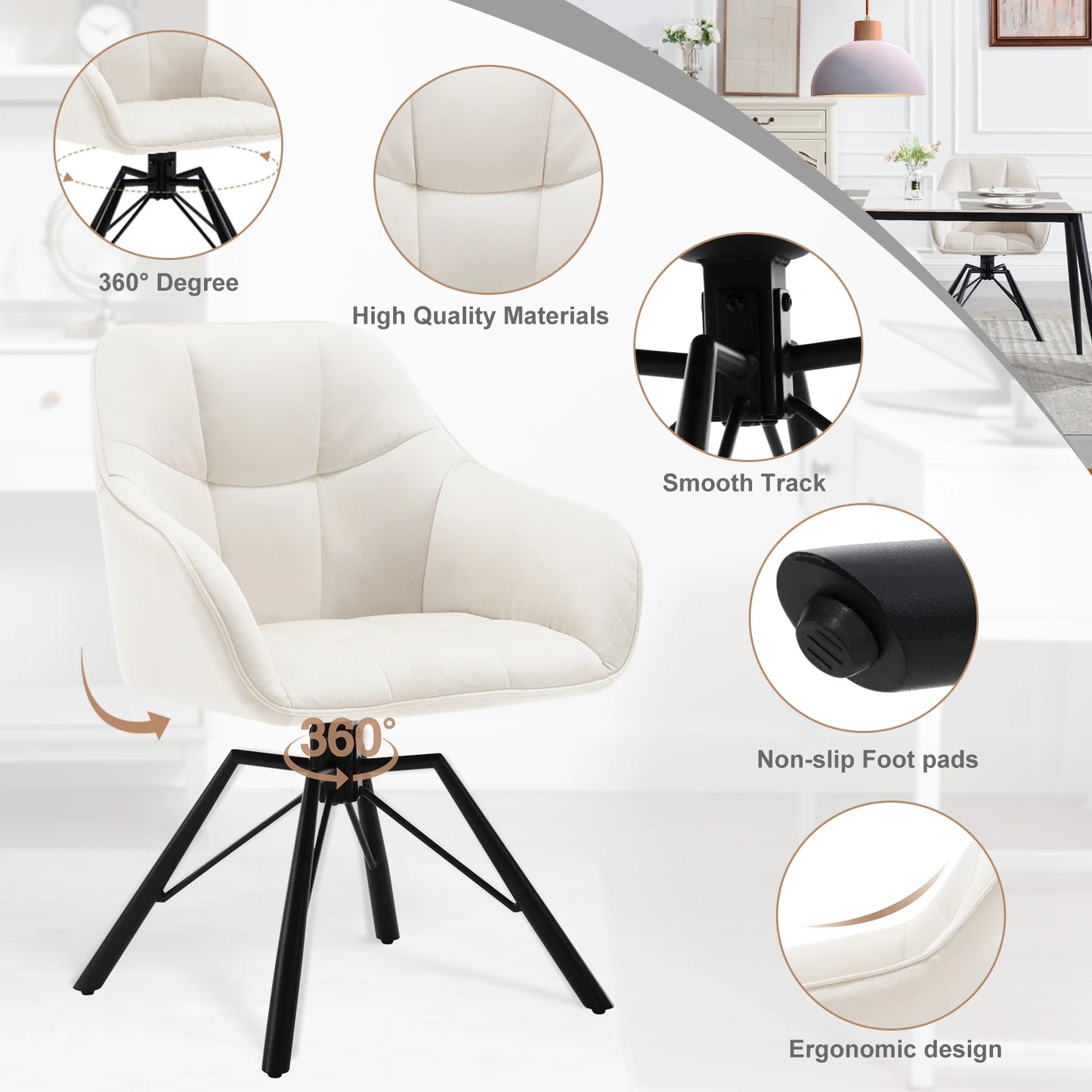 VelvetWhirl Comfort Dining Duo – 2PCS Swivel Upholstered Armchair Set for Kitchen & Living Harmony