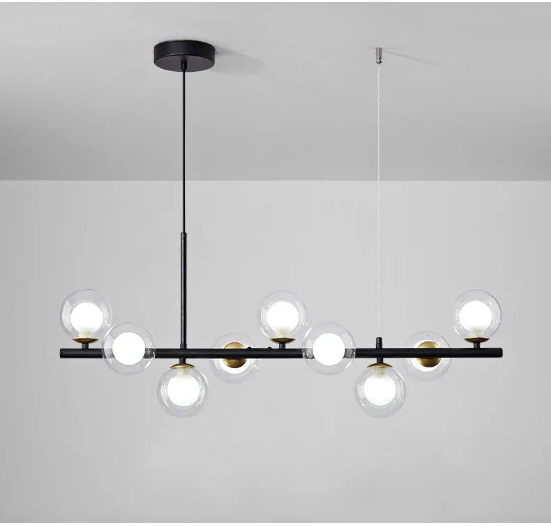 Modern Glass Ball Ceiling Chandelier | Elegant Golden Black Pendant Light For Dining Room, Kitchen Island & Living Spaces