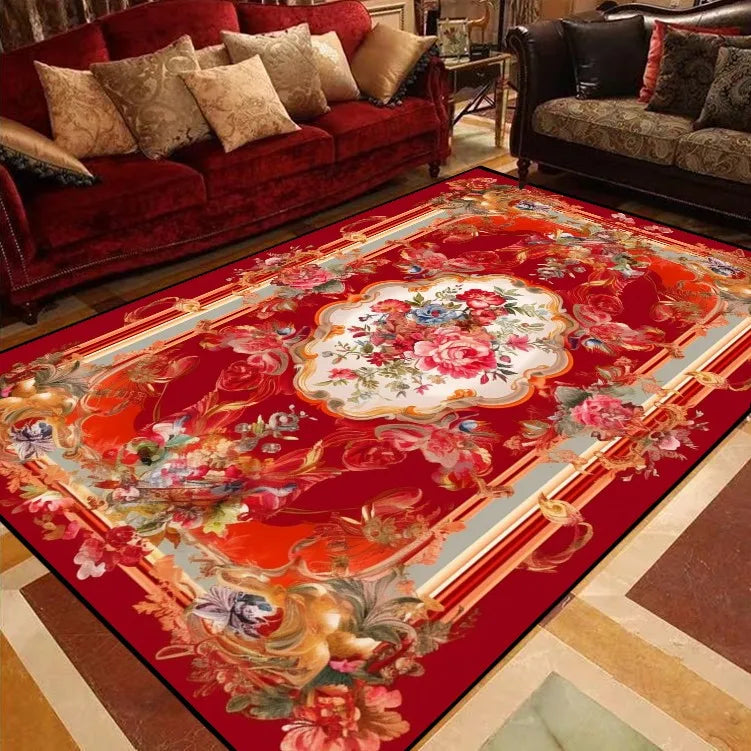 RoyalBloom Retro European Floral Rug – Soft Flannel Luxury Carpet for Living Room, Bedroom & Parlor Elegance