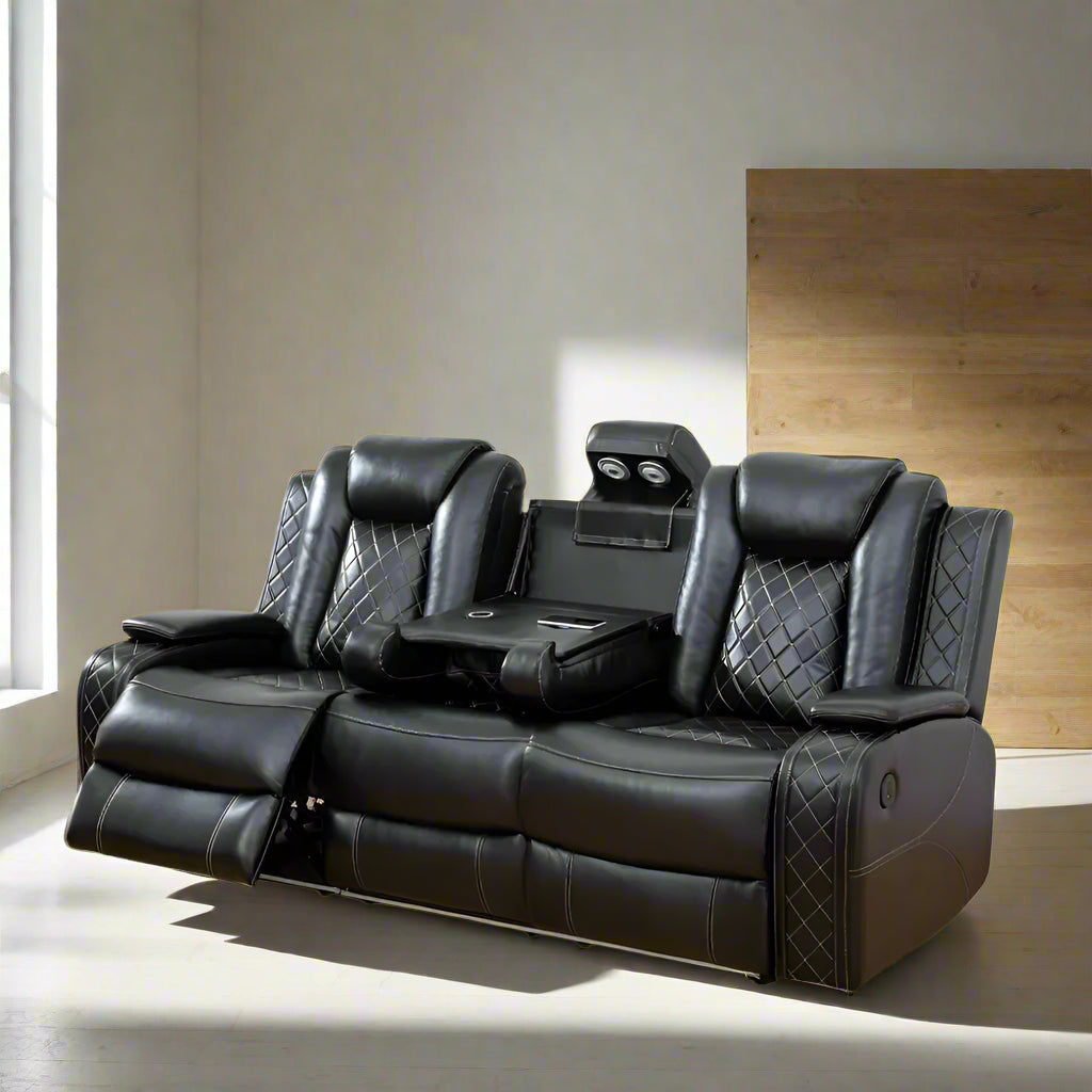 Luxurious Multifunction Power Air Leather Recliner Sofa Set with LED Lights – Modern Reclining Loveseat for Living Room