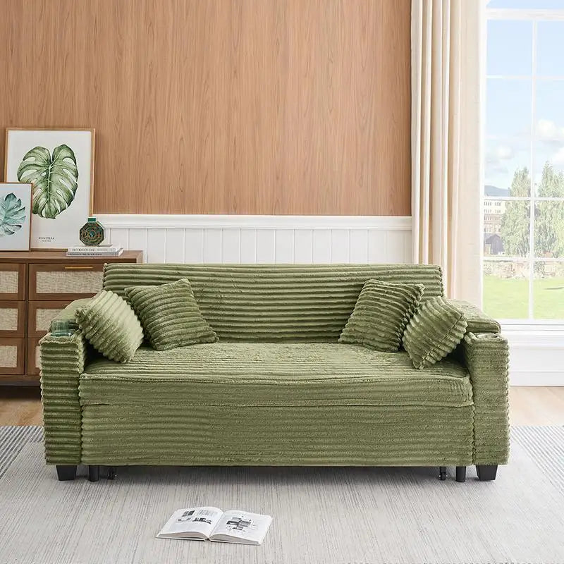 The Verona Fold: 80-Inch Expandable Corduroy Sofa Bed with Cup Holder – Deep Green Comfort for Modern Spaces