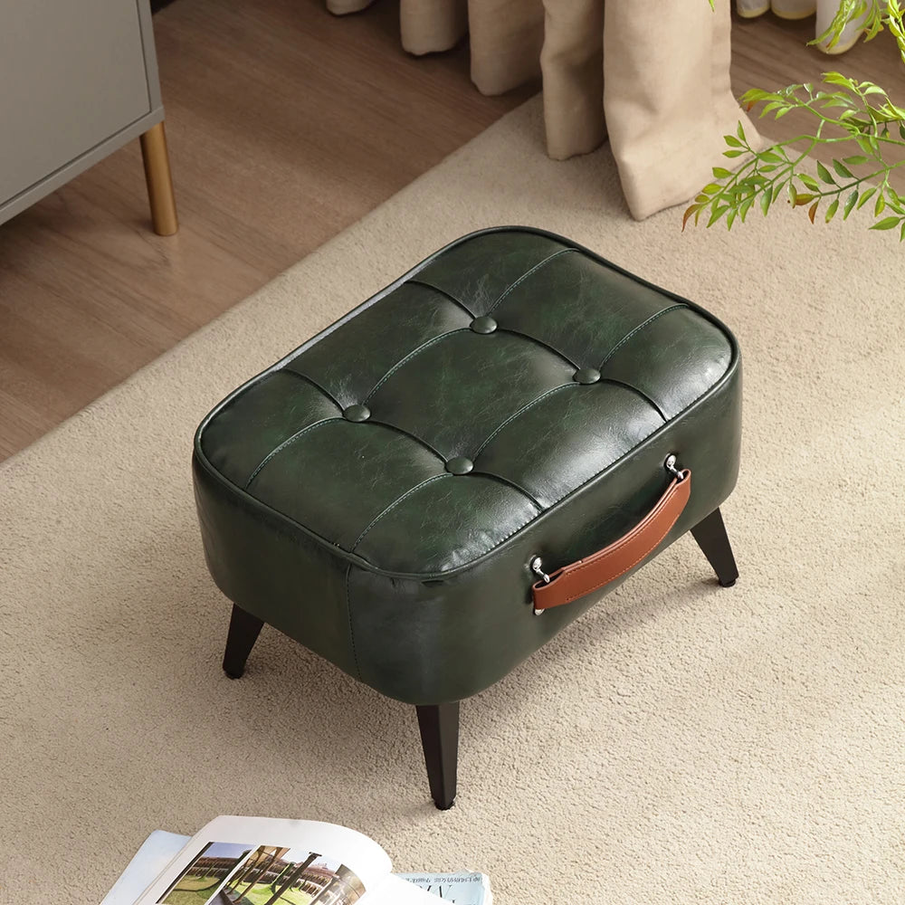 Bonney Luxe Ottoman — Modern Morocco Leather Accent Footstool with Metal Elegance & Wooden Core Design
