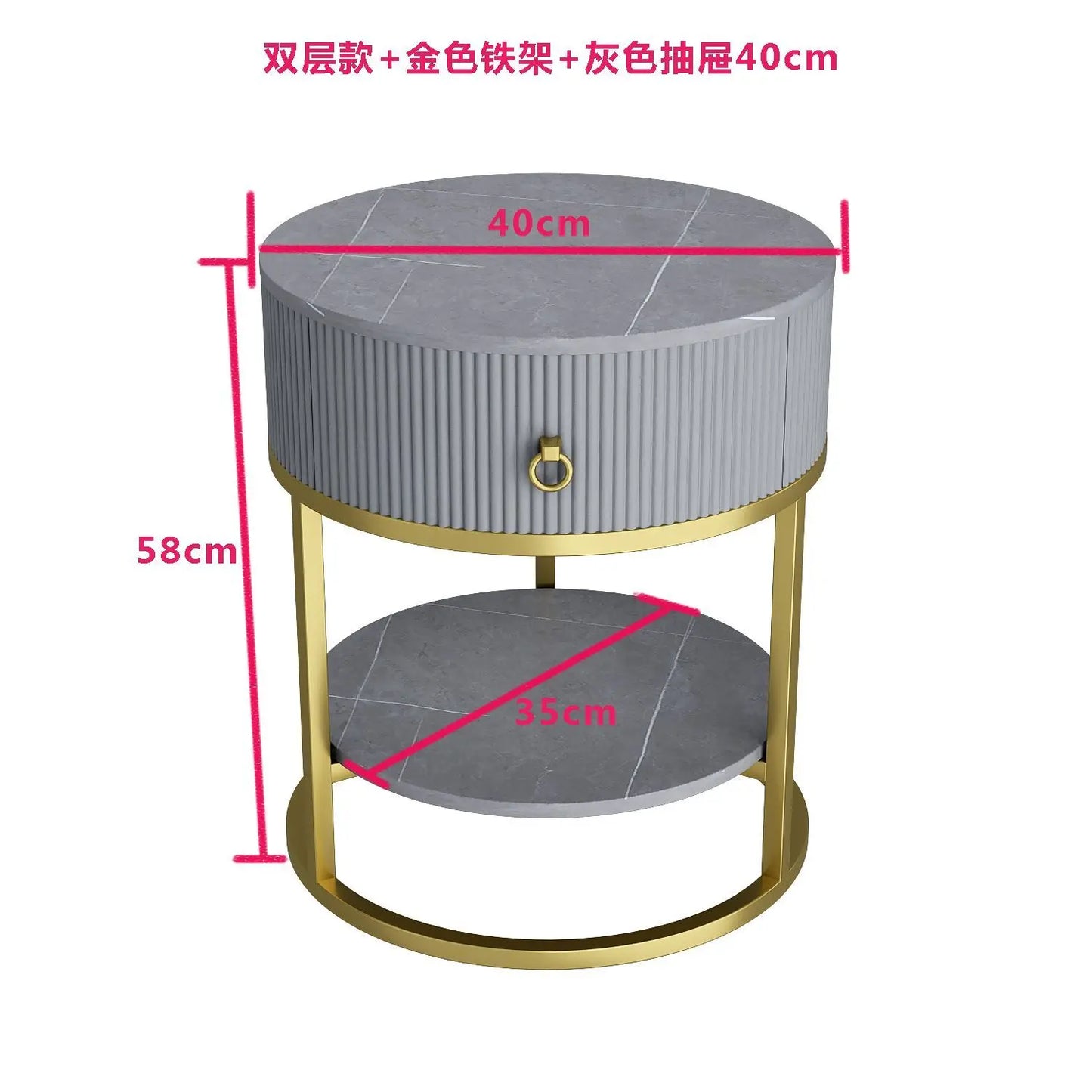 CelesteRound Modern Slate Nightstand – Minimalist Luxury Metal Side Table with Drawer for Bedroom & Living Elegance