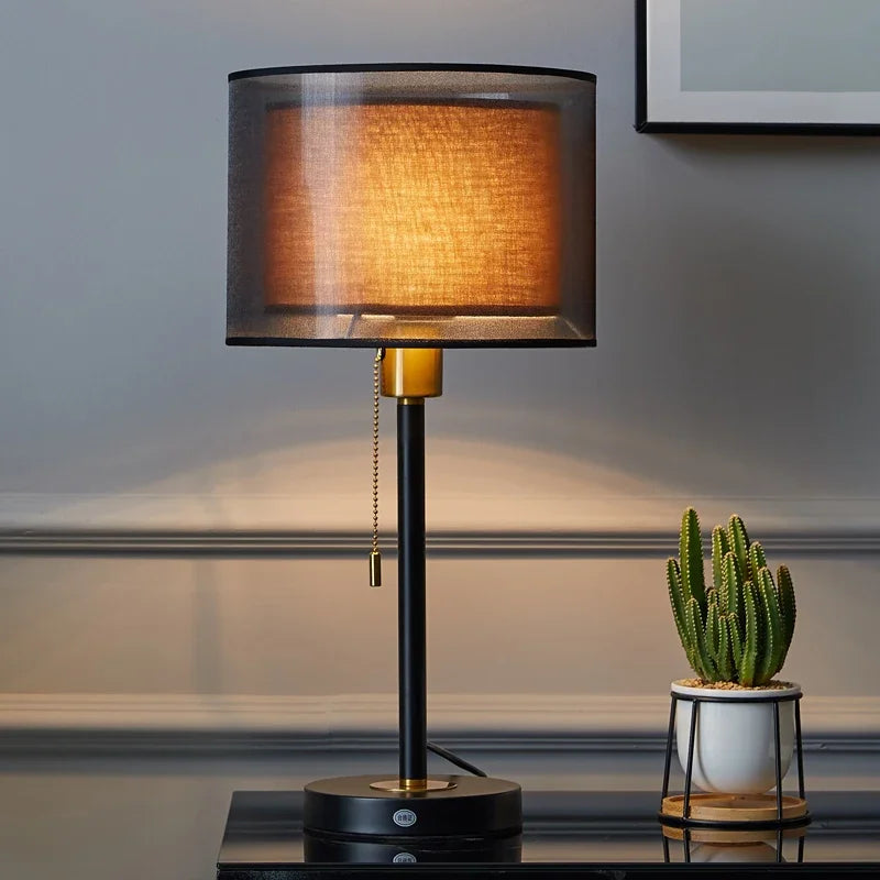 American Retro Gold Nordic Table Lamp – Luxury Warm LED Bedside & Study Light