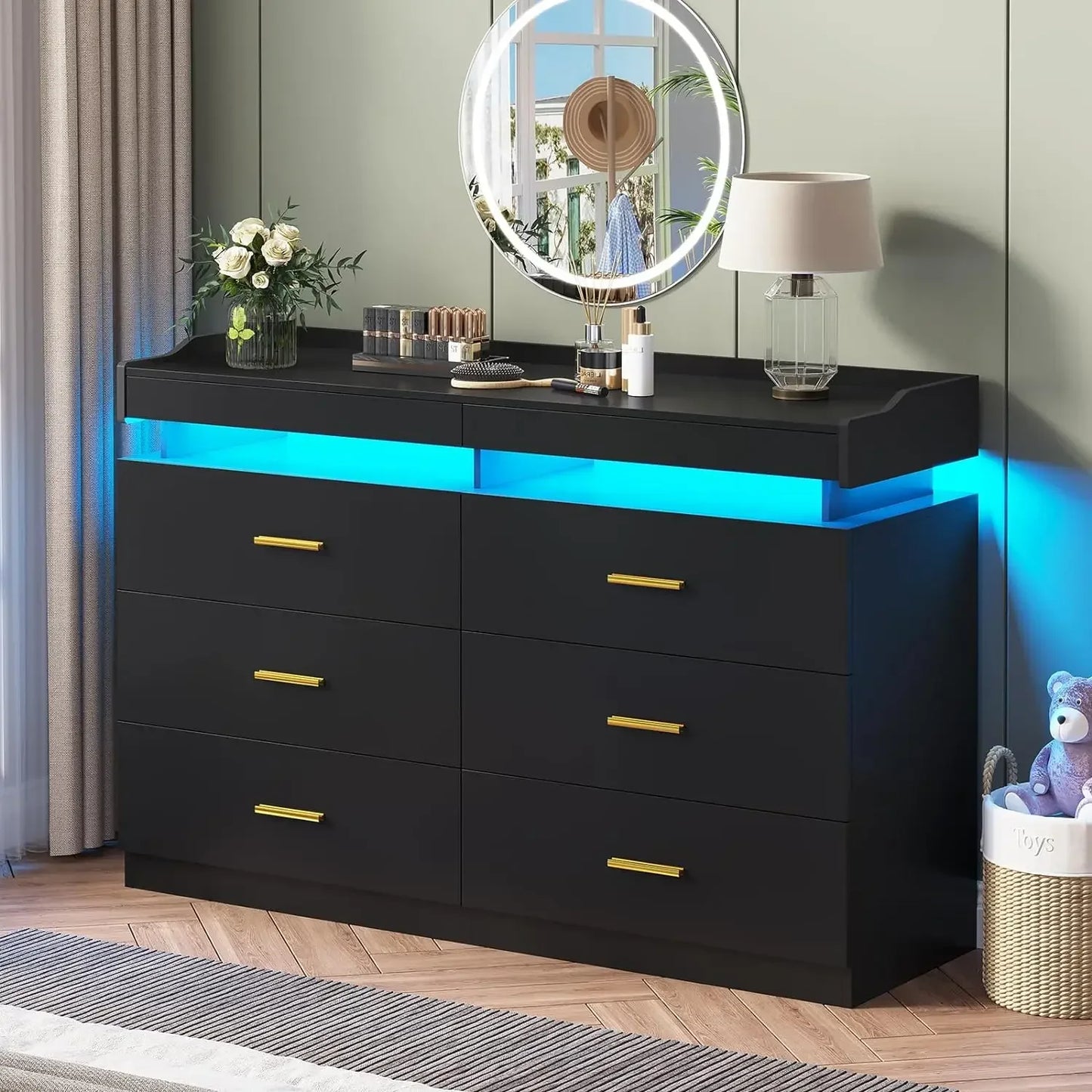 Elysian 9-Drawer LED Dresser – Modern Wood Storage for Bedroom & Living Spaces