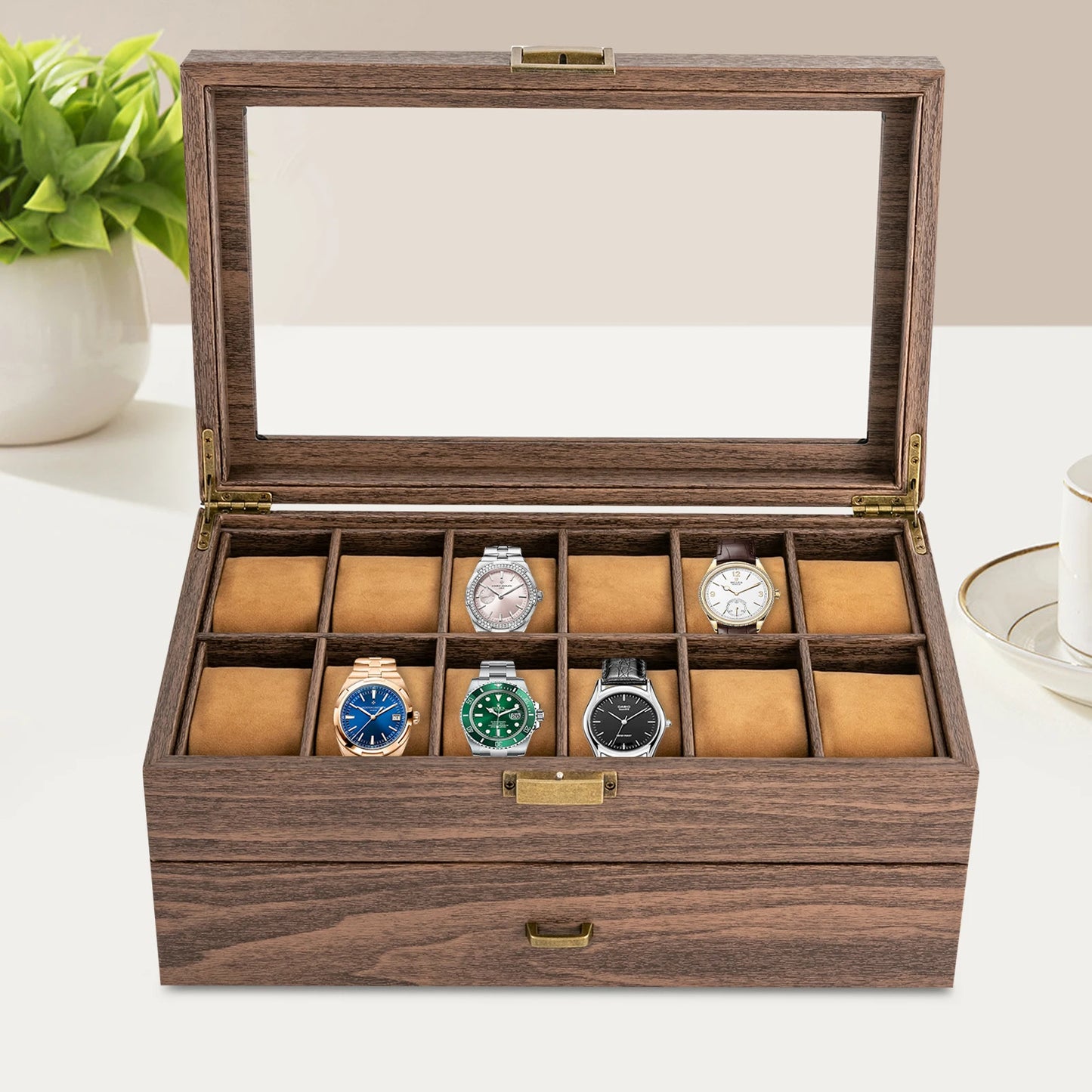 Timeless Elegance: 24-Slot Watch Box with Dual Layers, Brown